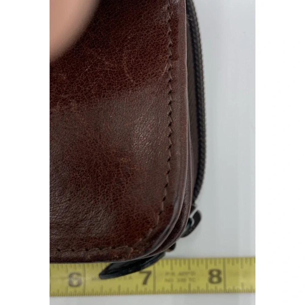 BRIGHTON Vintage Crossbody Purse Wallet Black Brown Leather Strap Travel Clutch